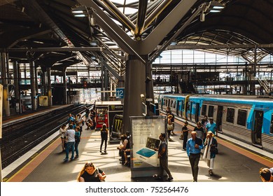 People Waiting For The Train In Station,Melbourne Australia,2017