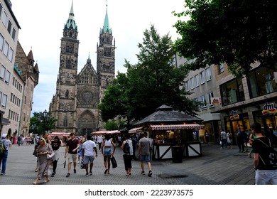 People Walk In Center Of Nuremberg, Germany On July 23, 2022.