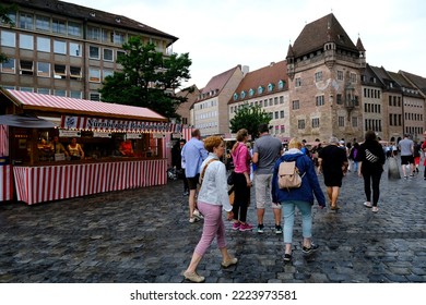 People Walk In Center Of Nuremberg, Germany On July 23, 2022.