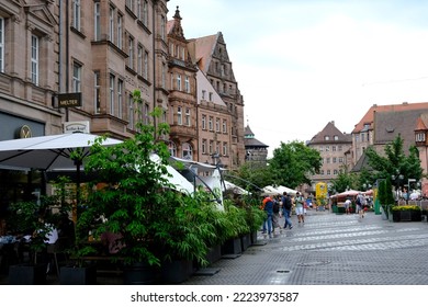 People Walk In Center Of Nuremberg, Germany On July 23, 2022.