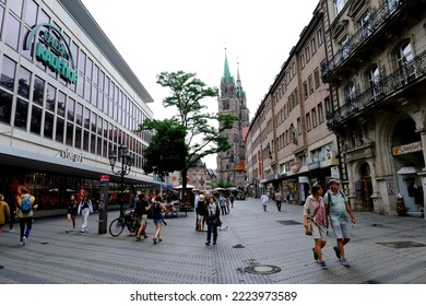 People Walk In Center Of Nuremberg, Germany On July 23, 2022.