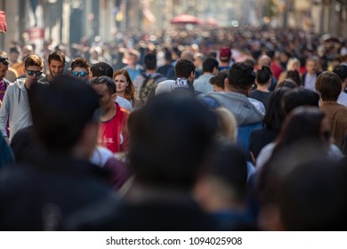 People walking along Istiklal street most popular shopping and entertainment place during weekends - ISTANBUL TURKEY 13.05.2018