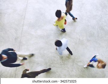 People Walking Commuter Rush Hour Aerial View Concept