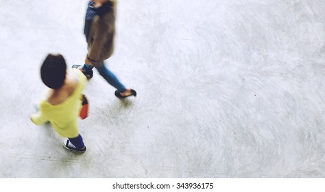 People Walking Commuter Rush Hour Aerial View Concept