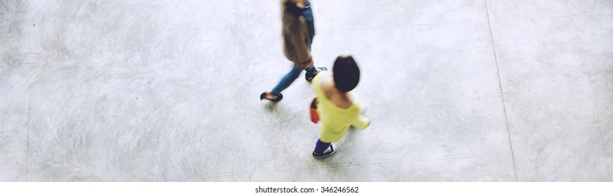 People Walking Commuter Rush Hour Aerial View Concept