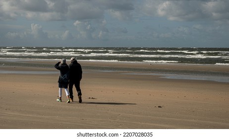 People Walking At Lakolk Beach On The Island Rømø, Denmark, September 14, 2022