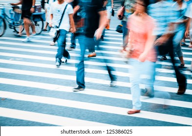 People Walking On Big City Street, Blurred Motion Zebra Crossing Abstract