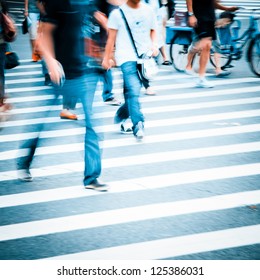 People Walking On Big City Street, Blurred Motion Zebra Crossing Abstract