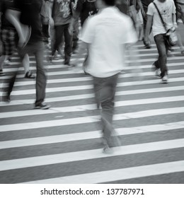 People Walking On Big City Street, Blurred Motion Zebra Crossing Abstract