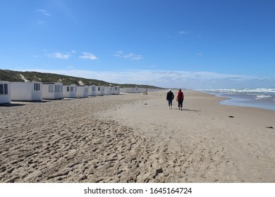 The People Walking On The Sandy Beach At Lokken Beach, Denmark