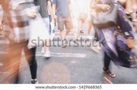 People walking on zebra crossing - Crowded streets City during rush hour in urban business area