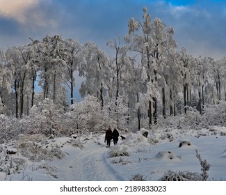 The People Walking In Owl Mountains At Winter In Poland