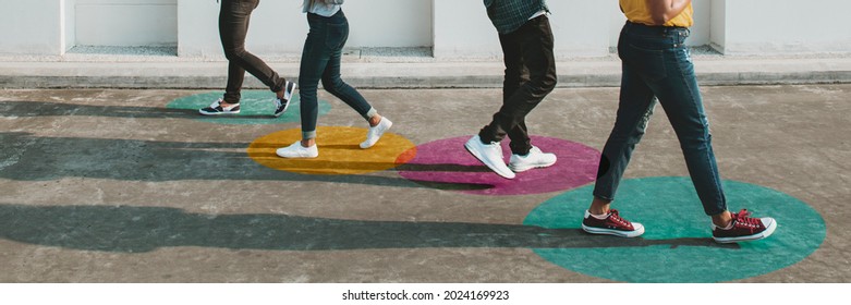 People Walking With Social Distancing In Public Mockup