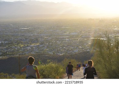 People Walking Very Early In The Morning To Exercise At Tumamoc Hills In Tucson, Arizona On June 13, 2017.