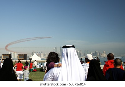 People Watching Air Show On Qatar National Day At Corniche Doha