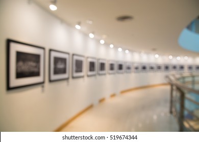 People Watching Photograph Or Image In Art Gallery Museum, Abstract Blur Or Defocus Background