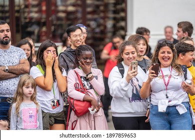 People Watching Street Performance. London, UK, July 28, 2019.