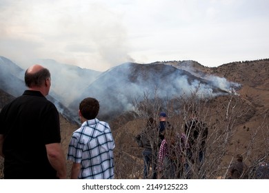 People Watching A Wild Fire At The Indian Gulch Fire. March 3rd, 2011 In Golden, Colorado.