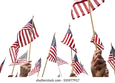 People Waving American Flags