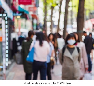 People Wear Mask Walking On City Street Korea Blur Asian People 