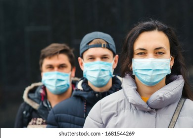 People Wearing Face Masks Outdoors. Coronavirus Quarantine. Air Pollution. Global Pandemic. Coronavirus Epidemic. 2019-nCoV.