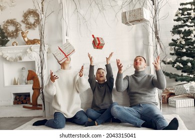 People in a winter clothes in a christmass atmosphere