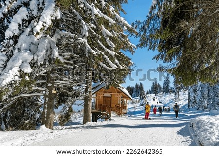 People  in the winter mountain .Vitosha Mountain ,Aleko Hut
