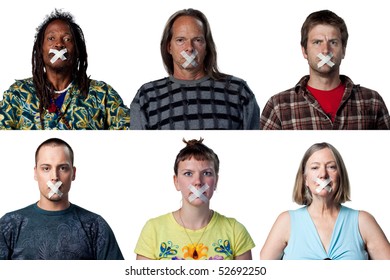 People without a voice have tape across their mouth