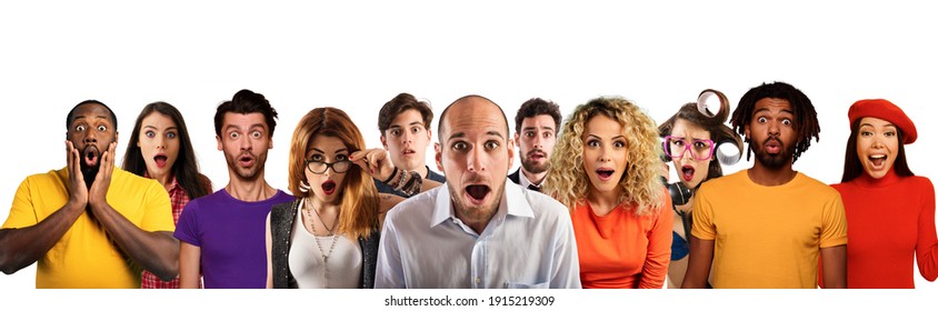 People with wondered, surprised and happy expression are shocked for new revelation . Isolated on white background - Shutterstock ID 1915219309