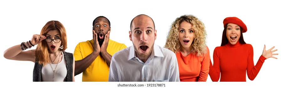 People With Wondered, Surprised And Happy Expression Are Shocked For New Revelation . Isolated On White Background