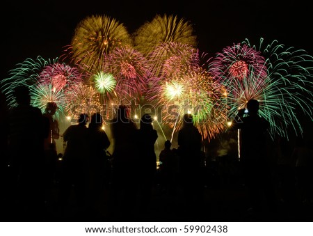 peoples in silhouette enjoy watching firework show