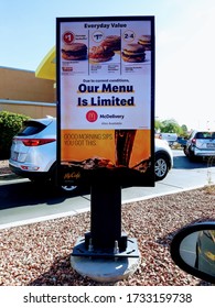 Peoria, Arizona May 15th, 2020- Photo Of Limited Menu At McDonald's During The Covid-19 Pandemic.