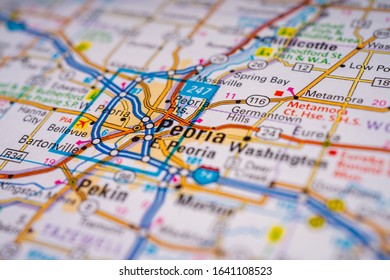 Peoria on USA travel map background