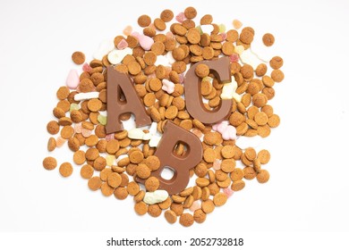Pepernoten and Chocolate letters, typical Dutch candy Topview - Shutterstock ID 2052732818