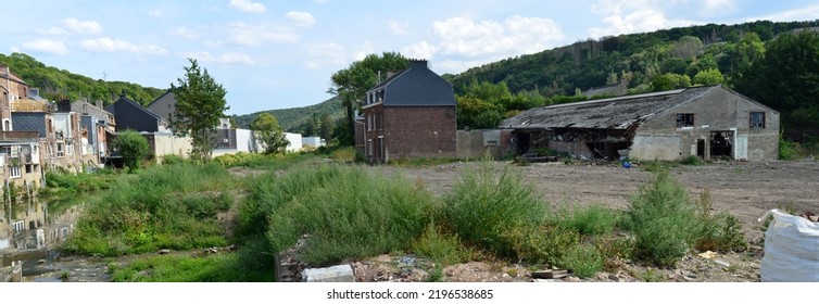 Pepinster, Province Of Liège, Belgium - August, 30, 2022: Flooding Mid-July 2021. Follow Up End August 2022 Aftermath Flooding, A Lot Of Townhouses Have Been Demolished Because Of Unstable Properties