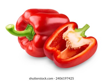 Pepper isolated. Red bell pepper and half a pepper on a white background. - Powered by Shutterstock