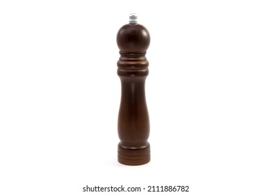 Pepper Mill Isolated. Dark Wooden Pepper Mill Isolated On White Background