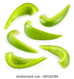 Pepper. Slice Of Green Paprika Isolated. With Clipping Path. Collection.