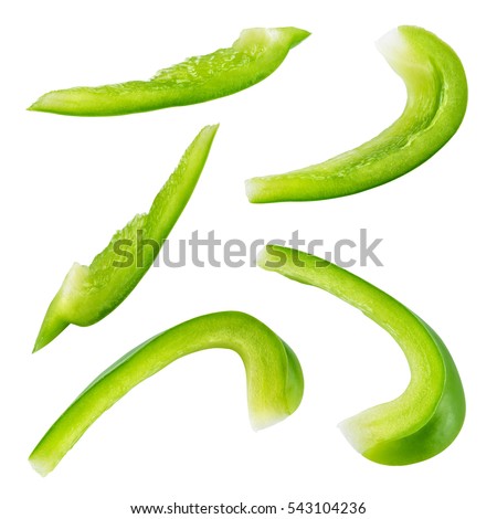 Pepper. Slice of green paprika isolated. With clipping path. Collection.