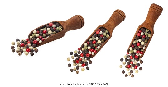 Peppercorn mix in scoop isolated on white background with clipping path - Powered by Shutterstock