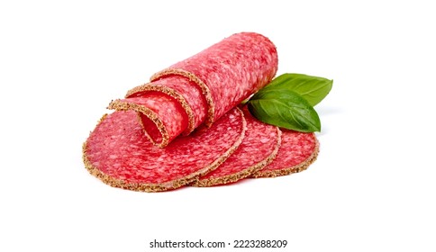 Peppered salami sausage, Isolated on white background