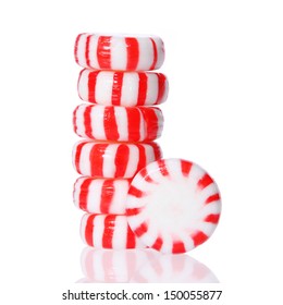 Peppermint Candy Tower Isolated On White.