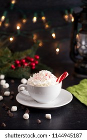 Peppermint Latte On A Table Set For The Holidays