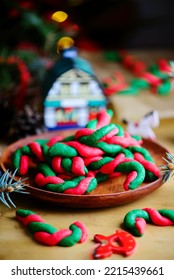 Peppermint Stick Cookies In Christmas Background