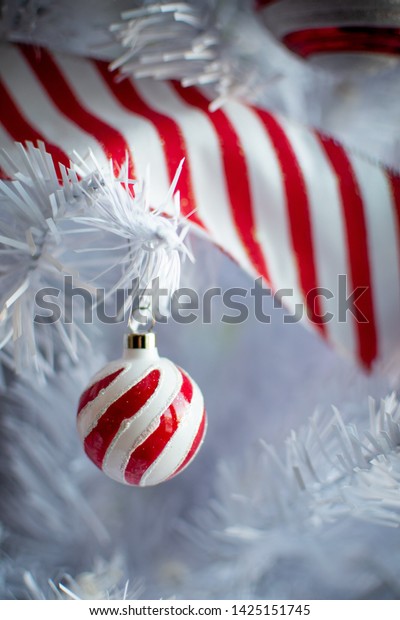 Peppermint Themed Christmas Ornament On White Stock Photo Edit