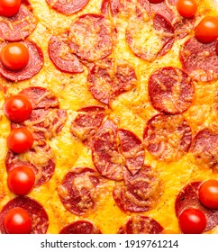 Pepperoni Delicious Tempting Pizza Background Close Up