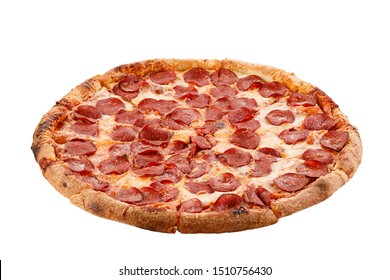 Pepperoni pizza arrangement isolated on white background. Close-up. - Powered by Shutterstock