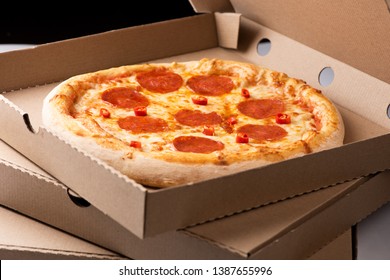 Pepperoni Pizza In Box Close Up