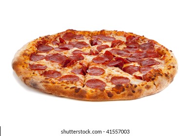 Pepperoni Pizza In A Box On A White Background