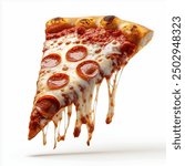 Pepperoni pizza, cheese, white background 